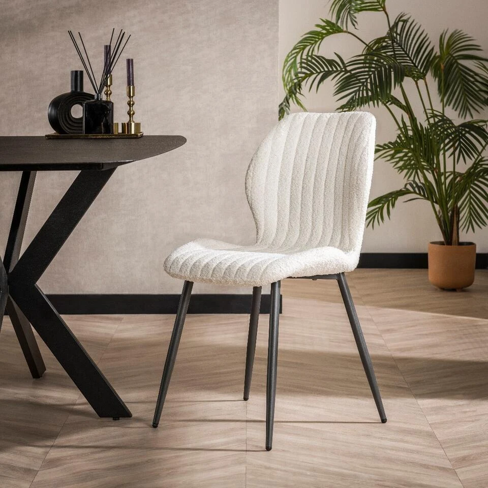 Varadero Eetkamerstoel Bouclé - Stof - Wit 4 Varadero Eetkamerstoel Bouclé - Stof - Wit - Afbeelding 2