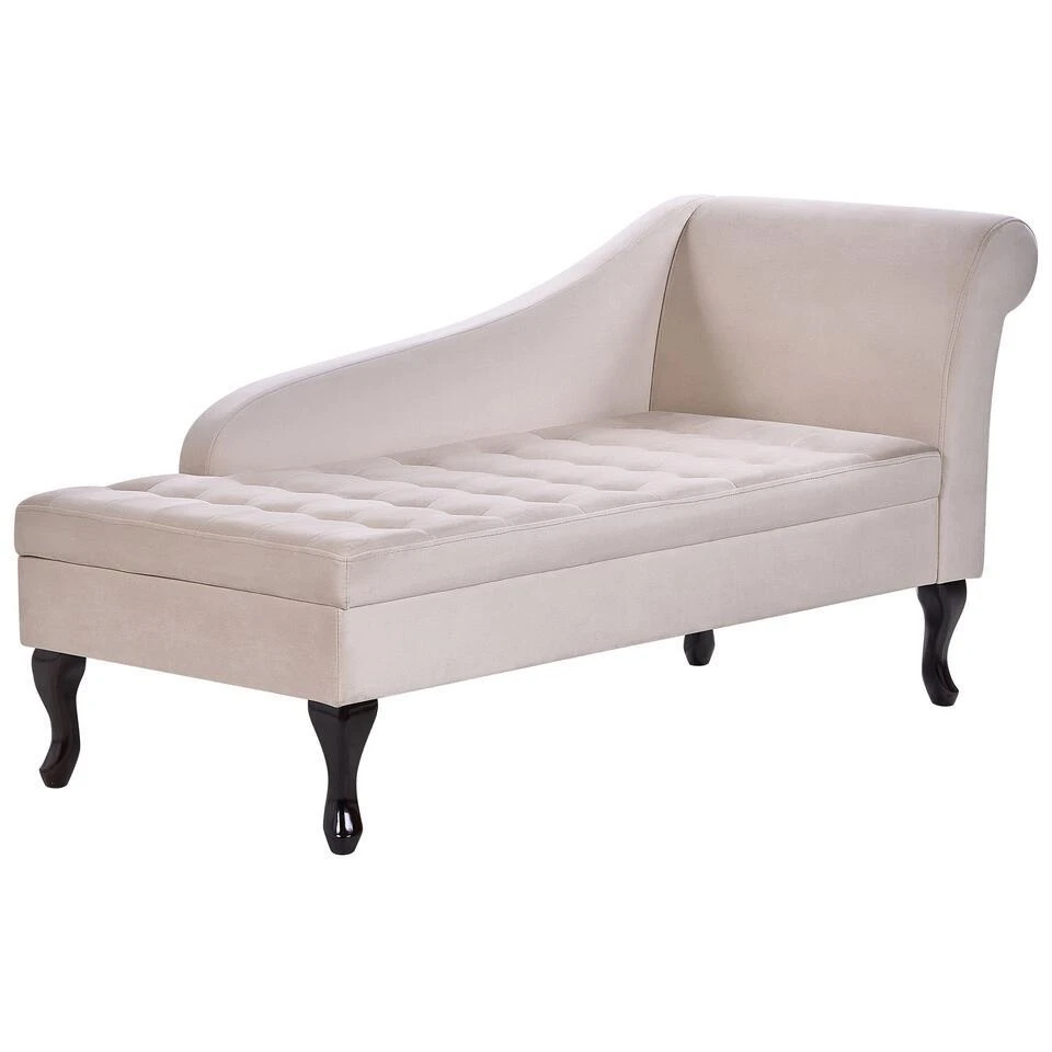 PESSAC - Chaise Longue - Beige - Rechterzijde - Fluweel 7 PESSAC - Chaise Longue - Beige - Rechterzijde - Fluweel - Afbeelding 5