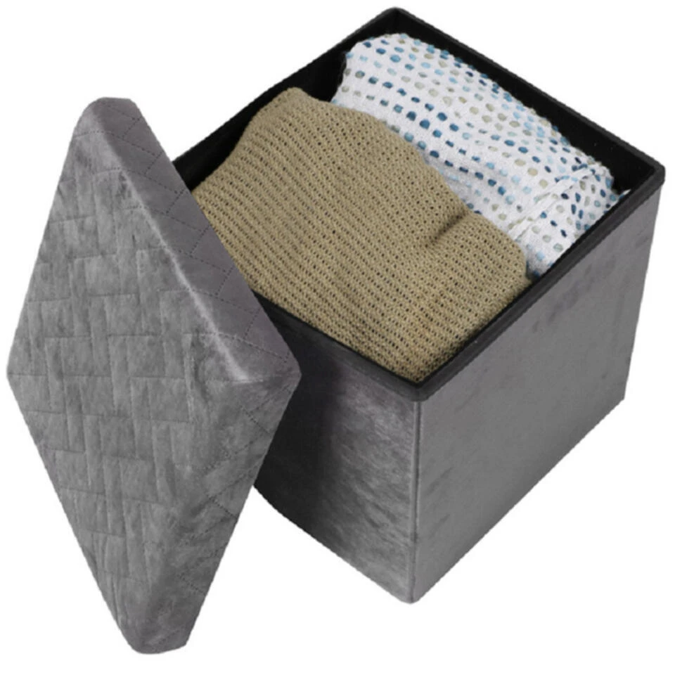 Merkloos Urban Living Poef/hocker/opbergbox - Velvet Donkergrijs - Mdf - 38 X 38 Cm 4 Merkloos Urban Living Poef/hocker/opbergbox - Velvet Donkergrijs - Mdf - 38 X 38 Cm - Afbeelding 2