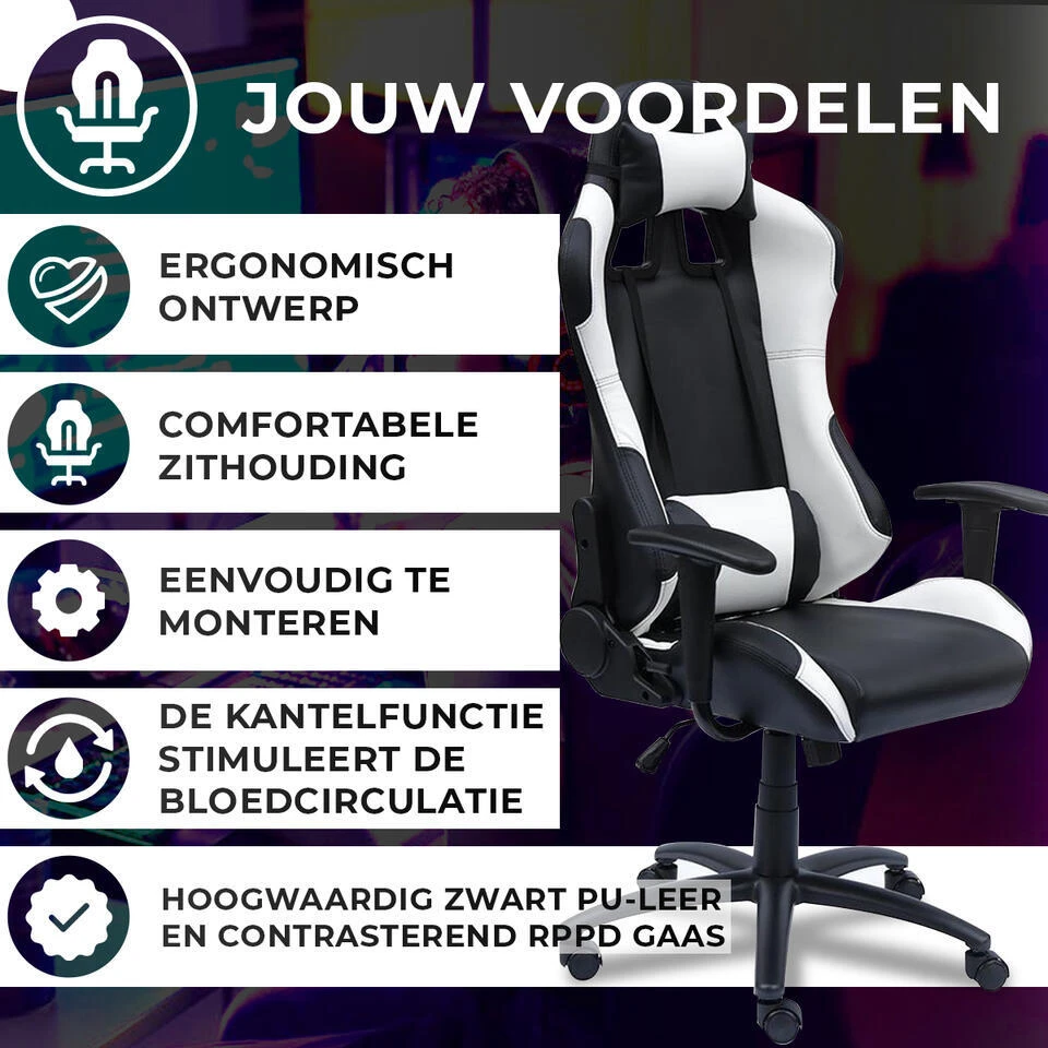 Ocazi New York Gaming Stoel - Bureaustoel - Zwart/Wit 5 Ocazi New York Gaming Stoel - Bureaustoel - Zwart/Wit - Afbeelding 3