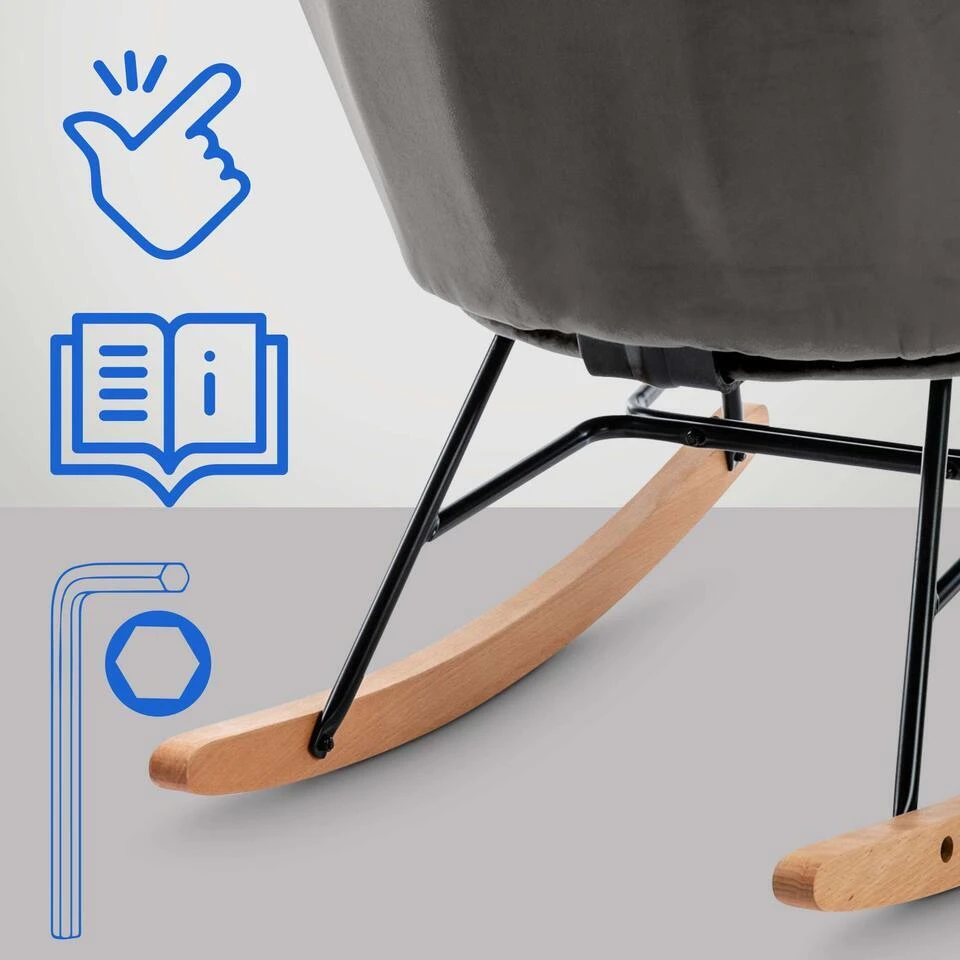 CLP Schommelstoel Sanka Fluweel - Donkergrijs 9 CLP Schommelstoel Sanka Fluweel - Donkergrijs - Afbeelding 7