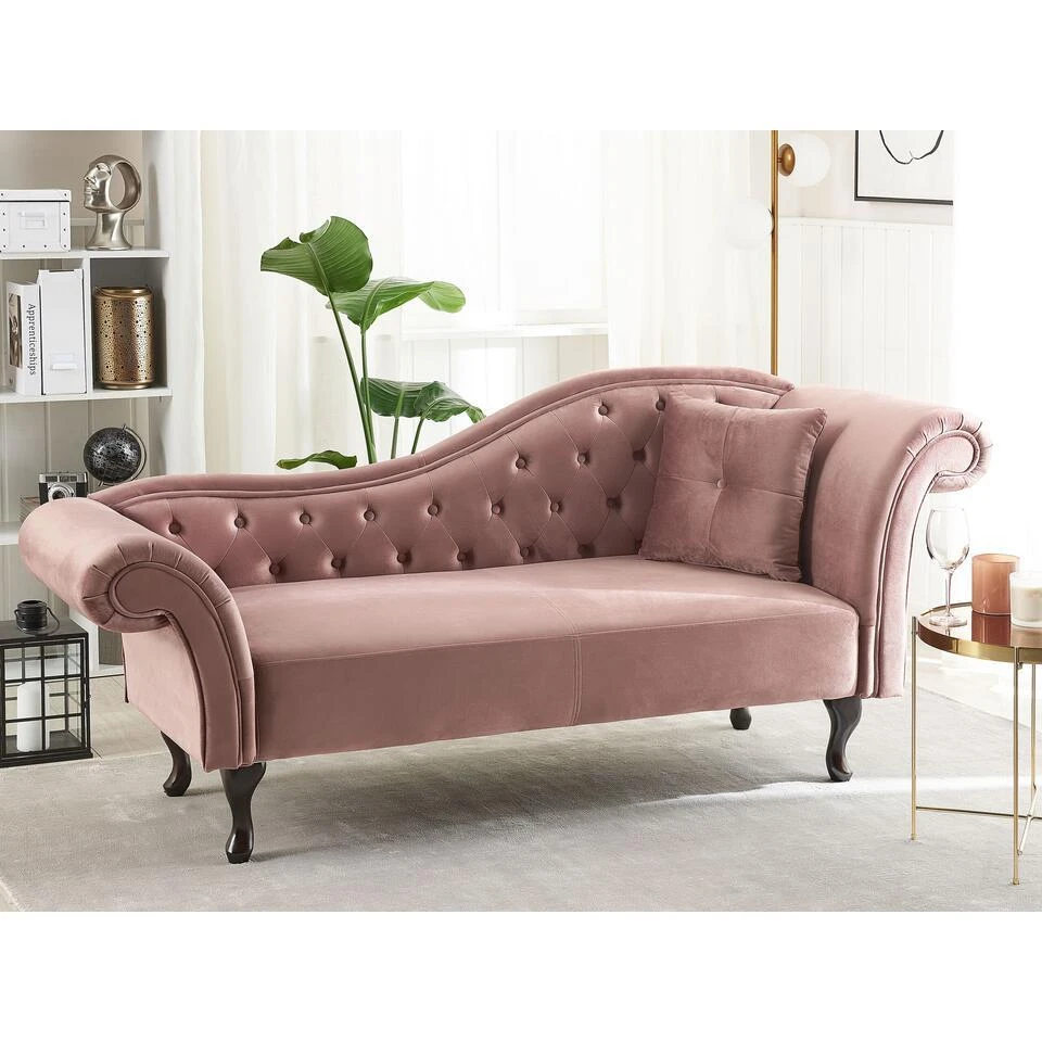 LATTES - Chaise Longue - Roze - Rechterzijde - Fluweel 4 LATTES - Chaise Longue - Roze - Rechterzijde - Fluweel - Afbeelding 2