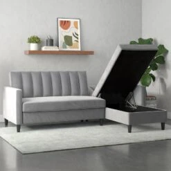 Celine - 3-zits Hoekslaapbank In Grijs Fluweel -LeenBakker Winkel 0ce3f565100c46fe925abd74637ee8fb