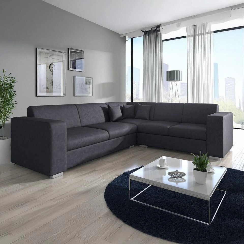 Meubella - Hoekbank Santana - Zwart - Leer - Rechts 5 Meubella - Hoekbank Santana - Zwart - Leer - Rechts - Afbeelding 3