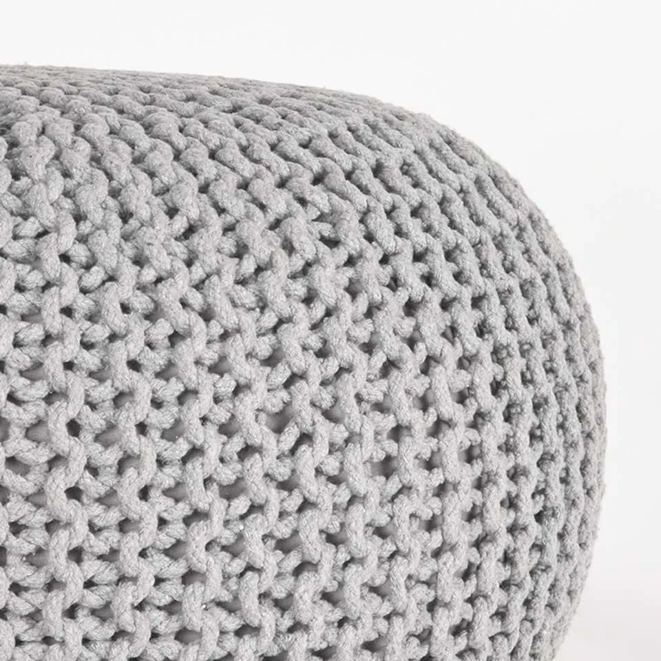 LABEL51 Poef Knitted - Lichtgrijs - Katoen - L 4 LABEL51 Poef Knitted - Lichtgrijs - Katoen - L - Afbeelding 2