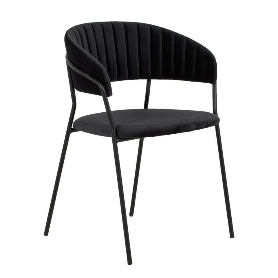 Giga Meubel Eetkamerstoel Zwart Velvet - Metaal - 57x52x75cm -Turin 3 Giga Meubel Eetkamerstoel Zwart Velvet - Metaal - 57x52x75cm -Turin