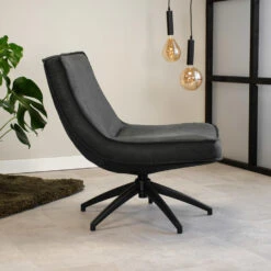 Industriële Draaibare Fauteuil Antraciet Tommy Eco Leer - Leder - Grijs -LeenBakker Winkel 1000041970 0101