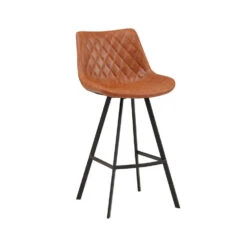 Industriële Barkruk Juno Cognac - Zithoogte 70 Cm - Kunstleder - Bruin