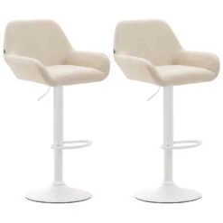 CLP Set Van 2 Barkrukken Braga Wit Frame Kunstleer - Crème