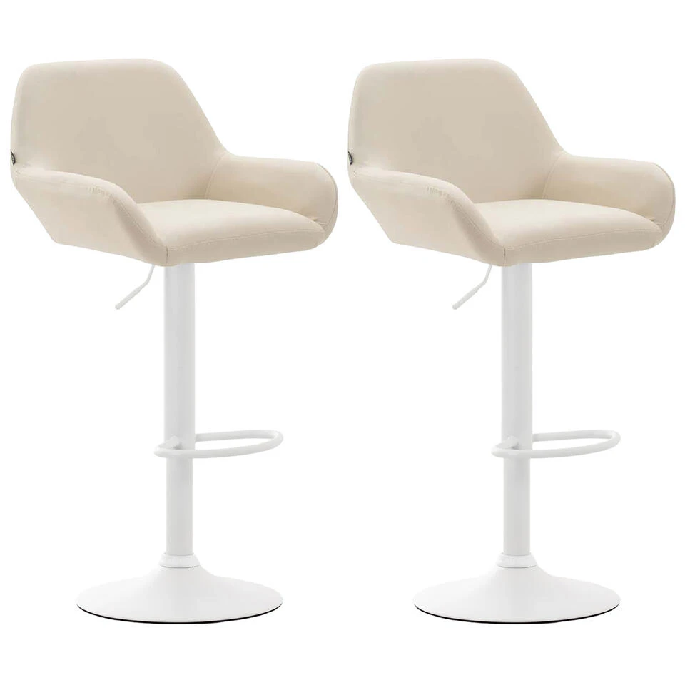 CLP Set Van 2 Barkrukken Braga Wit Frame Kunstleer - Crème 3 CLP Set Van 2 Barkrukken Braga Wit Frame Kunstleer - Crème