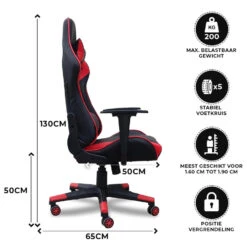 Gamestoel Las Vegas - Zwart / Rood - Gaming Stoel - Bureaustoel 8 Gamestoel Las Vegas - Zwart / Rood - Gaming Stoel - Bureaustoel -LeenBakker Winkel 1000050254 0102