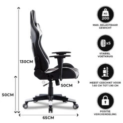 Gamestoel Las Vegas - Zwart / Wit - Gaming Stoel - Bureaustoel -LeenBakker Winkel 1000050265 0102