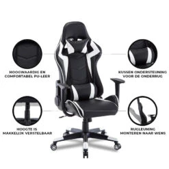 Gamestoel Las Vegas - Zwart / Wit - Gaming Stoel - Bureaustoel -LeenBakker Winkel 1000050265 0103