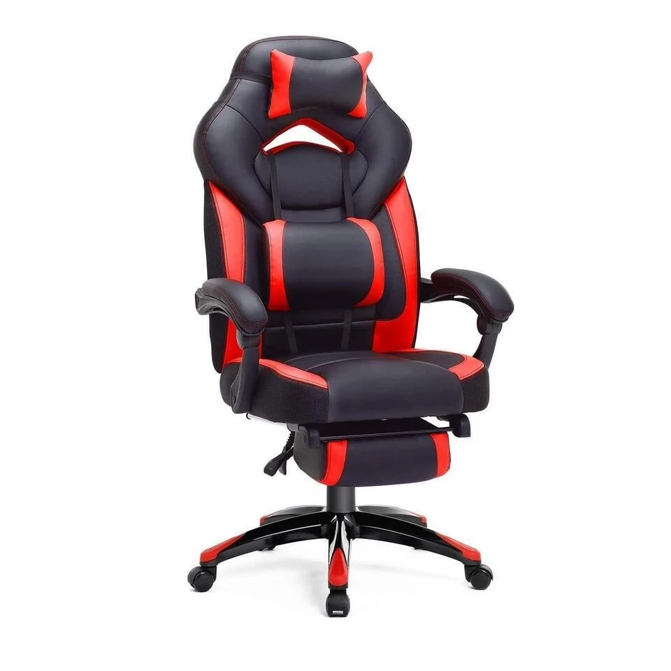 Luxe Gamestoel - Met Hoofdkussen - Kunstleer - Zwart & Rood 3 Luxe Gamestoel - Met Hoofdkussen - Kunstleer - Zwart & Rood