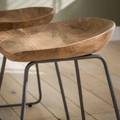 Giga Meubel Houten Krukje - Acaciahout - Naturel - Metalen Frame -LeenBakker Winkel 1000052107 0102