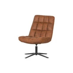 WOOOD Dirkje Draaifauteuil - Leerlook - Cognac - 101x70x85 -LeenBakker Winkel 1000052487 0103