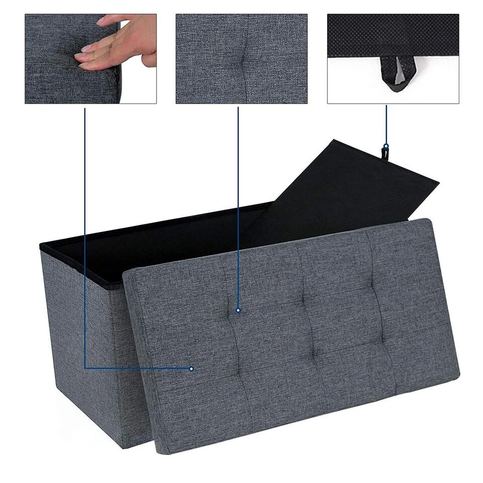 ACAZA Poef - Opvouwbaar - Zonder Poten - Stof - 76 Cm - Donkergrijs 5 ACAZA Poef - Opvouwbaar - Zonder Poten - Stof - 76 Cm - Donkergrijs - Afbeelding 3