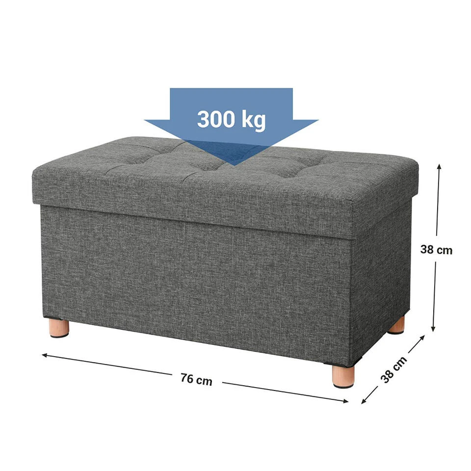 Poef - Opvouwbaar - Met Poten - Stof - 76 Cm - Donkergrijs 6 Poef - Opvouwbaar - Met Poten - Stof - 76 Cm - Donkergrijs - Afbeelding 4