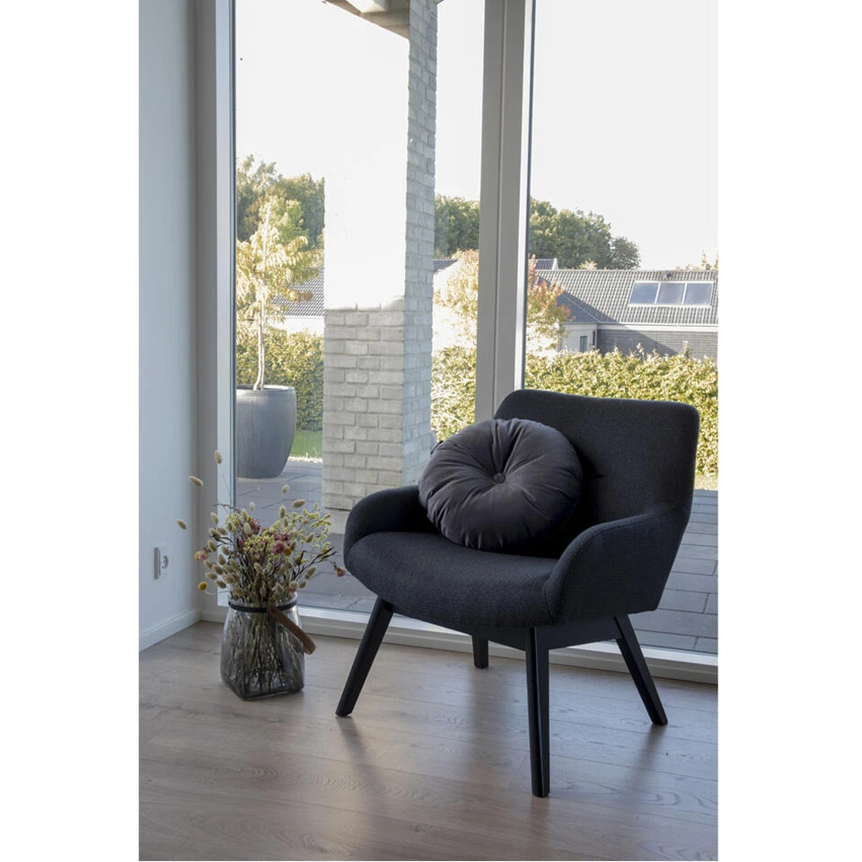 Giga Meubel Loungestoel Stof Donkergrijs/Zwart - Zithoogte 40cm 4 Giga Meubel Loungestoel Stof Donkergrijs/Zwart - Zithoogte 40cm - Afbeelding 2