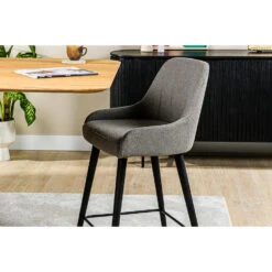 Giga Meubel Barkruk Bouclé Grijs - Zithoogte 66cm - Modern - Stoel Timo -LeenBakker Winkel 1000071276 0101