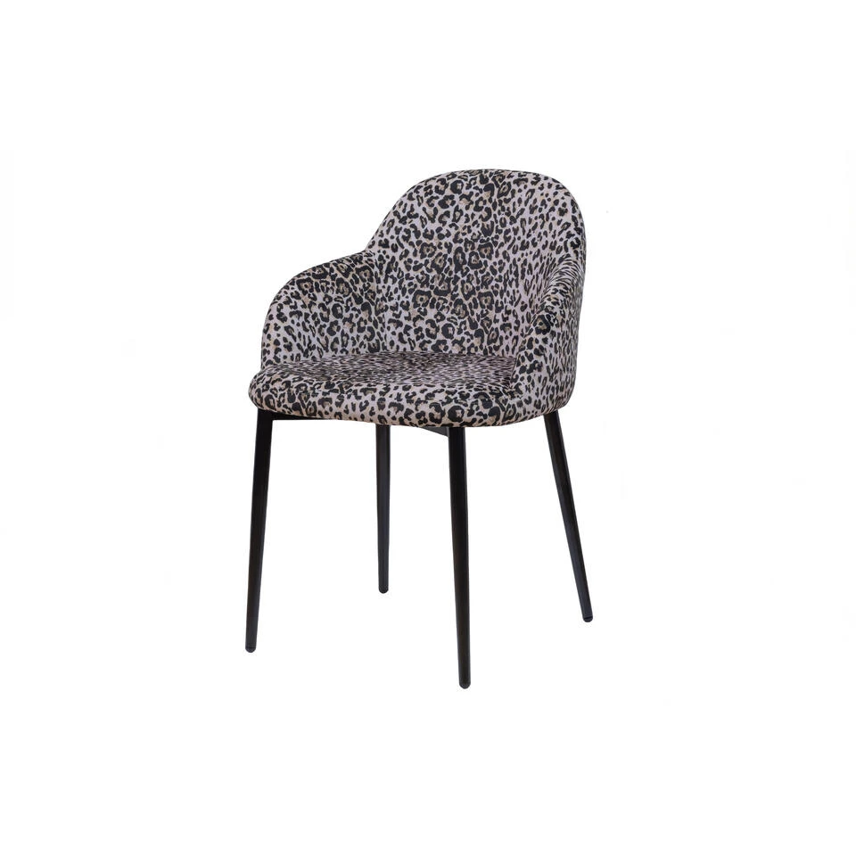 WOOOD Noortje Eetkamerstoel - Polyester - Panterprint - Set Van 2 4 WOOOD Noortje Eetkamerstoel - Polyester - Panterprint - Set Van 2 - Afbeelding 2