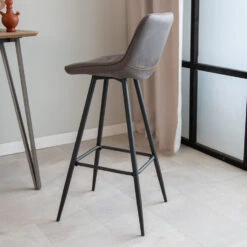 Set Van 2 Barkrukken Industrieel Kenton Antraciet Zithoogte 76 Cm Stof -LeenBakker Winkel 1000078907 0102