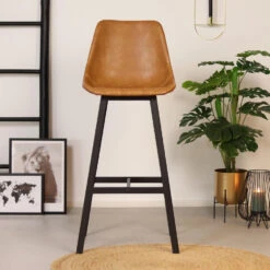 Industriële Barkruk Lauren Cognac PU Leer 76 Cm Zithoogte 76 Cm Kunstleder -LeenBakker Winkel 1000078937 0101
