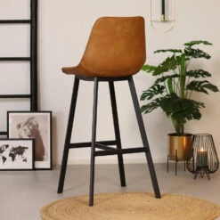 Industriële Barkruk Lauren Cognac PU Leer 76 Cm Zithoogte 76 Cm Kunstleder -LeenBakker Winkel 1000078937 0102