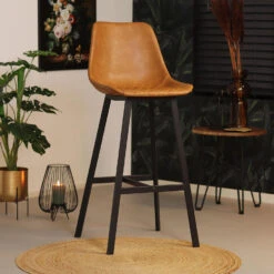 Industriële Barkruk Lauren Cognac PU Leer 76 Cm Zithoogte 76 Cm Kunstleder -LeenBakker Winkel 1000078937 0103