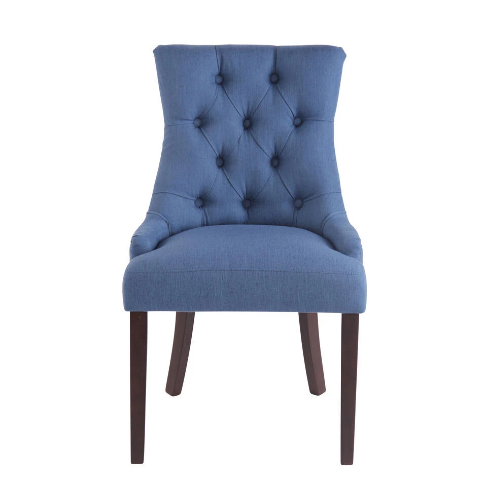 CLP Set Van 2 Eetkamerstoelen Aberdeen Donker Bruin Frame Stof Blauw 4 CLP Set Van 2 Eetkamerstoelen Aberdeen Donker Bruin Frame Stof Blauw - Afbeelding 2