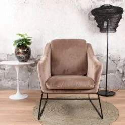 DS4U® Antonio Fauteuil Velvet - Stof - Beige -LeenBakker Winkel 1000082943 0103