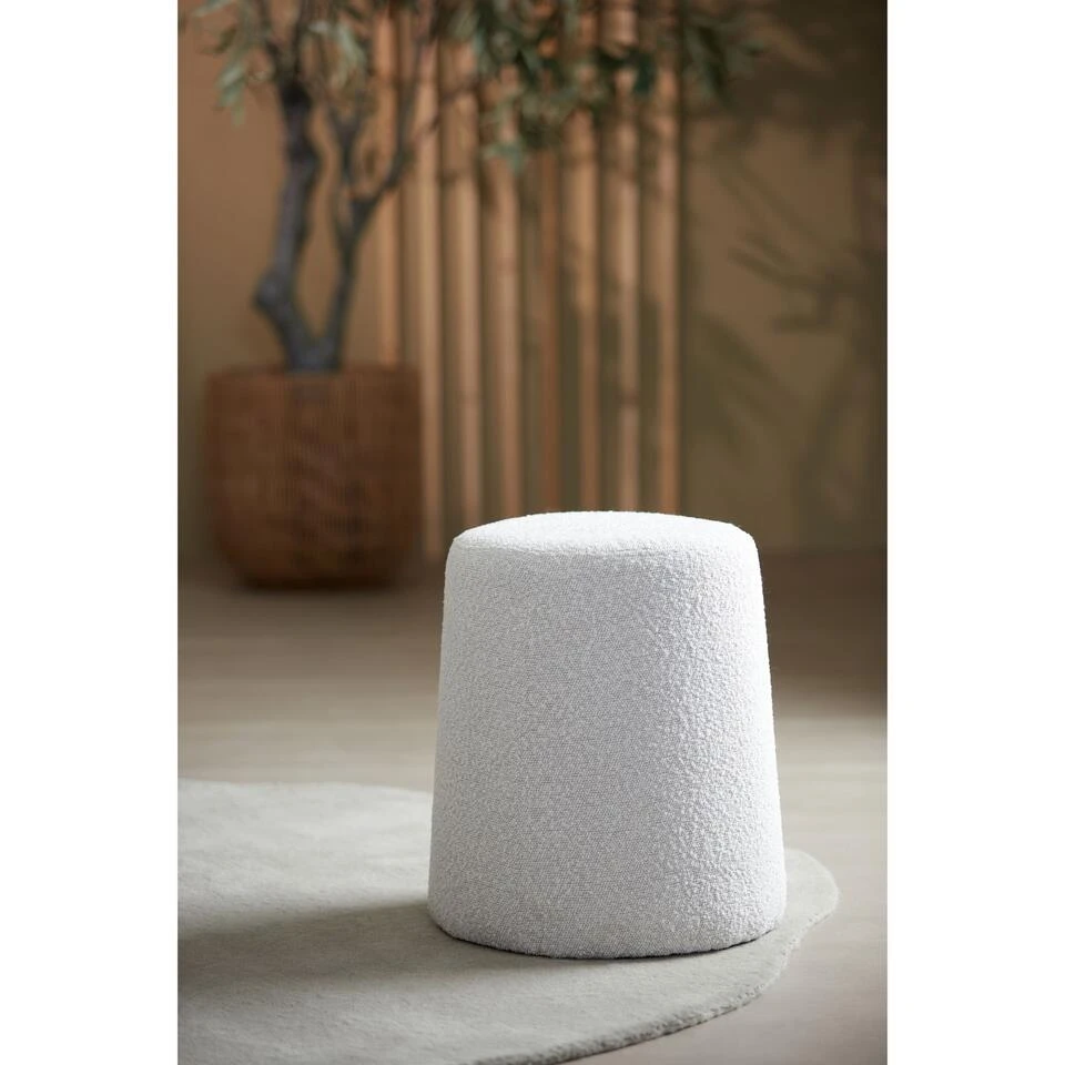 Poef Lauryn - Wit Bouclé - Ø39cm 4 Poef Lauryn - Wit Bouclé - Ø39cm - Afbeelding 2