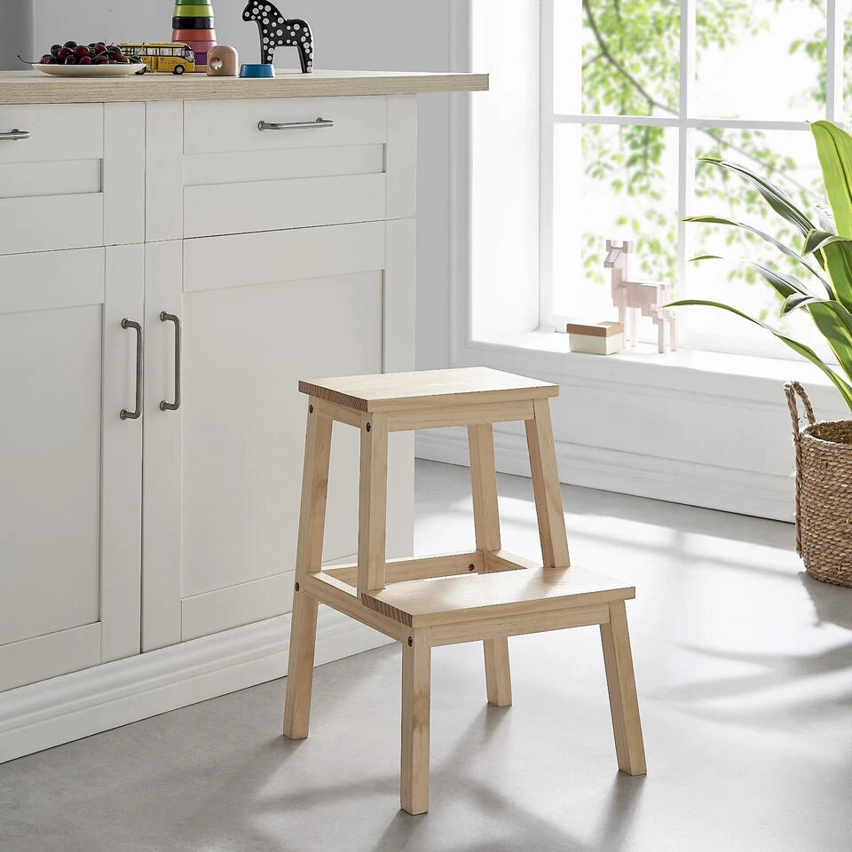 ACAZA Houten Opstapje - Krukje Met 2 Niveaus Voor Keuken Of Kelder - Bruin 4 ACAZA Houten Opstapje - Krukje Met 2 Niveaus Voor Keuken Of Kelder - Bruin - Afbeelding 2