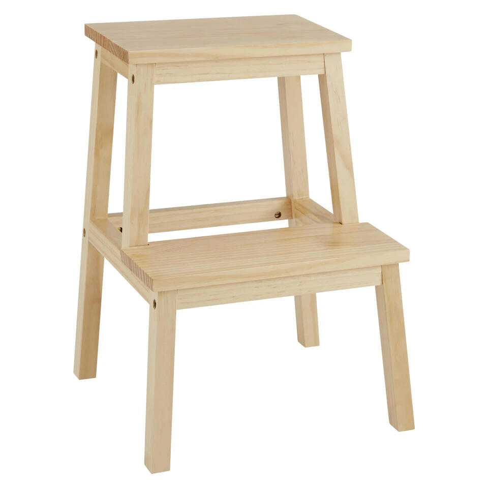 ACAZA Houten Opstapje - Krukje Met 2 Niveaus Voor Keuken Of Kelder - Bruin 3 ACAZA Houten Opstapje - Krukje Met 2 Niveaus Voor Keuken Of Kelder - Bruin