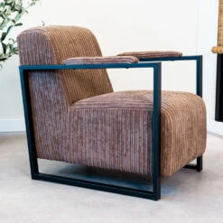 Moderne Fauteuil Madeline Ribstof Bruin - Stof - Grijs -LeenBakker Winkel 1000093732 0101