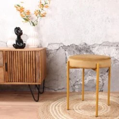 DS4U® Mika Velvet Kruk - Stof - Goudkleurig -LeenBakker Winkel 1000093830 0102