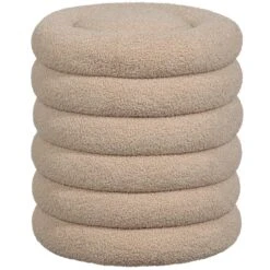 WOOOD Poef Carly - Polyester - Zand - 48x40x40