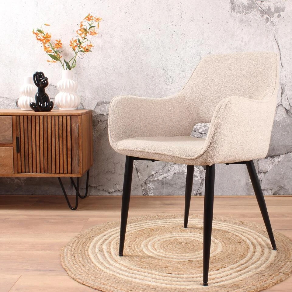 DS4U® Lenon Eetkamerstoel Bouclé - Stof - Taupe 4 DS4U® Lenon Eetkamerstoel Bouclé - Stof - Taupe - Afbeelding 2