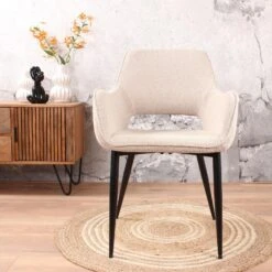 DS4U® Lenon Eetkamerstoel Bouclé - Stof - Taupe 8 DS4U® Lenon Eetkamerstoel Bouclé - Stof - Taupe -LeenBakker Winkel 1000096503 0102