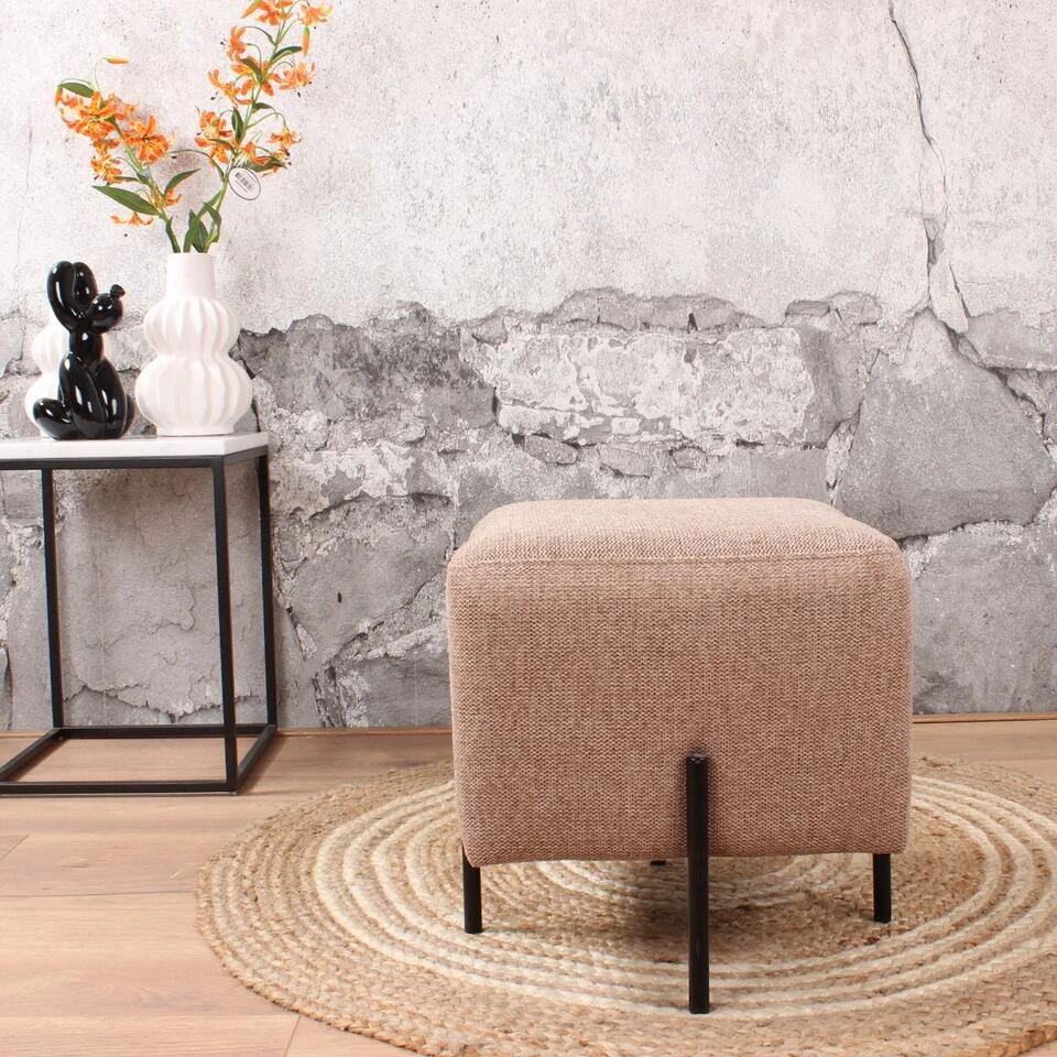 DS4U® Jorg Hocker 36x36x38cm - Stof - Bruin 4 DS4U® Jorg Hocker 36x36x38cm - Stof - Bruin - Afbeelding 2