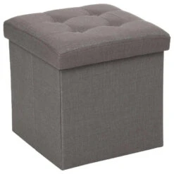 Atmosphera Poef/hocker - Opbergbox - Donkergrijs - PU/MDF - 38 X 38 Cm