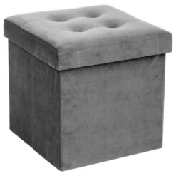 Atmosphera Poef/hocker - Opbergbox - Zilvergrijs - PU/MDF - 38 X 38 Cm