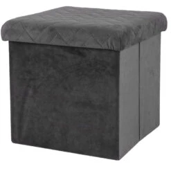Merkloos Urban Living Poef/hocker/opbergbox - Velvet Donkergrijs - Mdf - 38 X 38 Cm