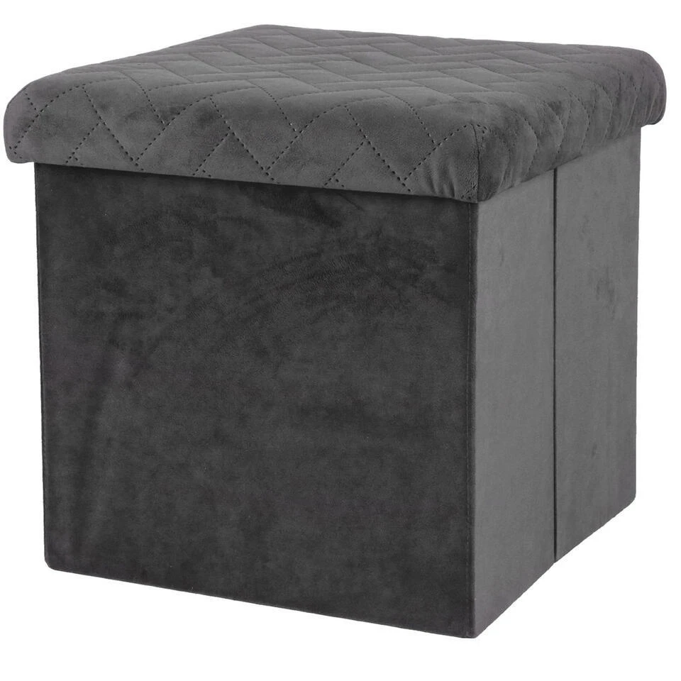 Merkloos Urban Living Poef/hocker/opbergbox - Velvet Donkergrijs - Mdf - 38 X 38 Cm 3 Merkloos Urban Living Poef/hocker/opbergbox - Velvet Donkergrijs - Mdf - 38 X 38 Cm