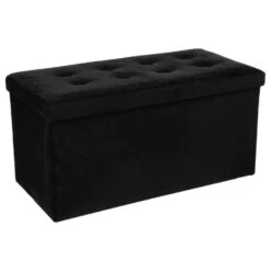 Atmosphera Poef/hocker - Opbergbox - Zwart - PU/MDF - 76 X 38 Cm