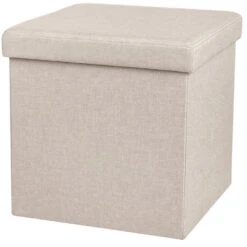Merkloos Urban Living Poef/hocker/opbergbox - Beige - Mdf - 37 X 37 Cm