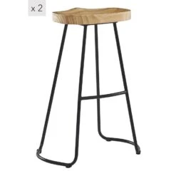 Set Van 2 Metalen Barkrukken In Natuurlijk Essen