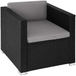 Tectake Wicker Fauteuil Lignano, Zwart
