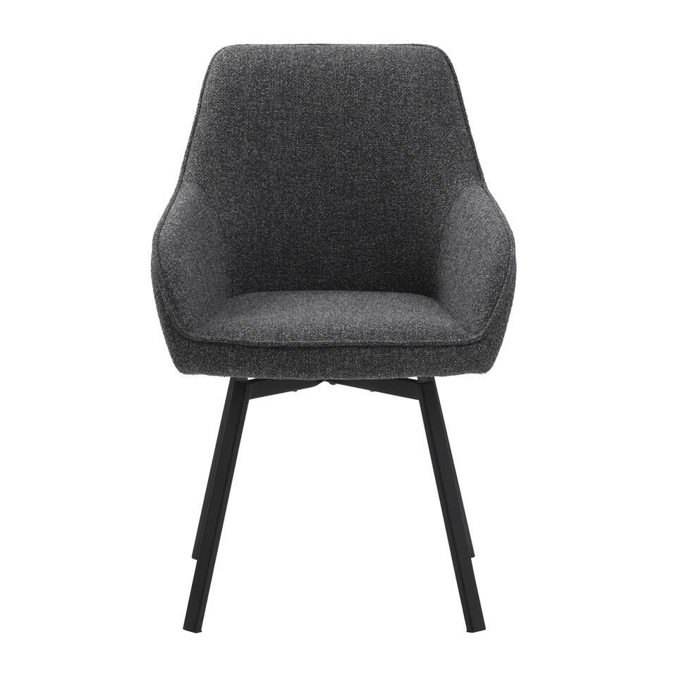 Eetkamerstoel Donkergrijs Stof - Draaibaar - 58x59x83cm - Alma - Set Van 2 3 Eetkamerstoel Donkergrijs Stof - Draaibaar - 58x59x83cm - Alma - Set Van 2