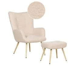 VEJLE II - Fauteuil Met Hocker - Beige - Bouclé